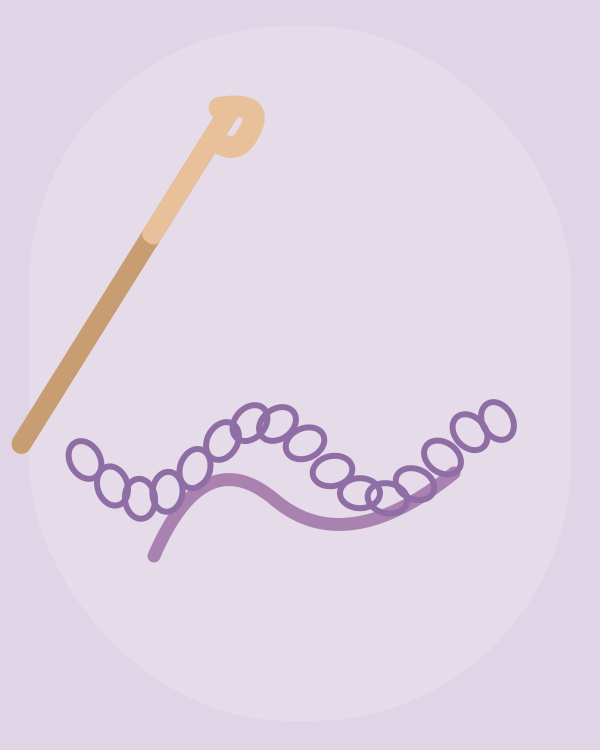 Illustrated lavender yarn chain and wooden crochet hook